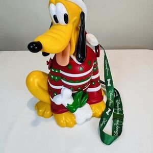 Disney Parks Pluto Christmas Souvenir Popcorn Bucket With Strap / Red Sweater